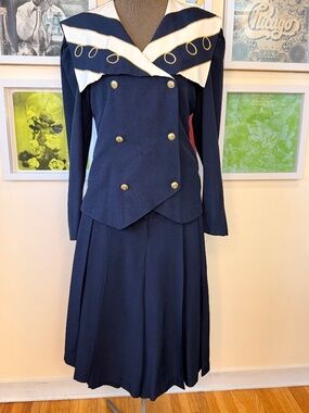 Vintage 80s Nautical Two-Piece Set – Sailor Collar Blazer & Pleated Pant Suit